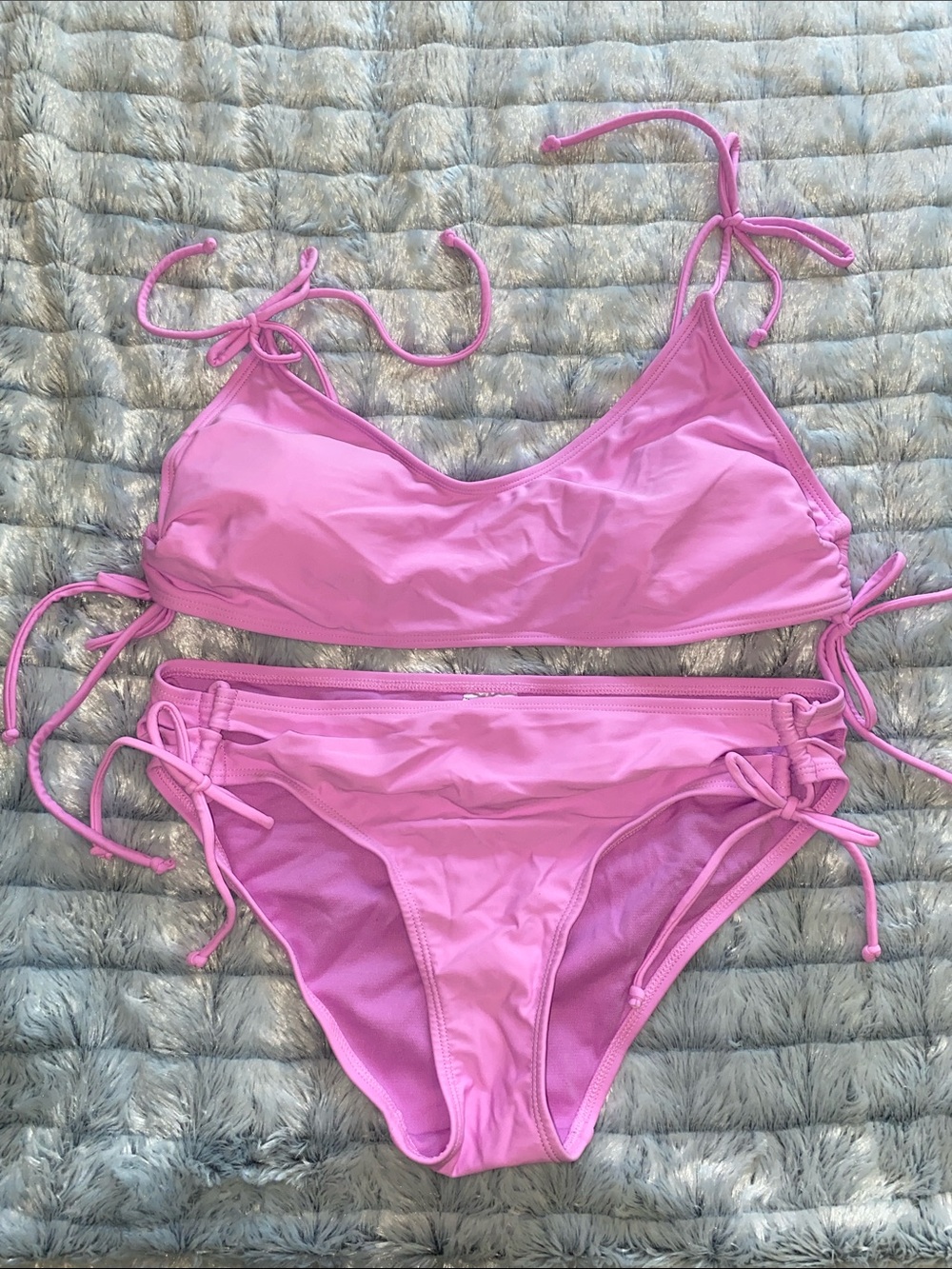 No Boundaries Cool Pink Tie-Side Bikini Set Top Size XL Bottom Size Large